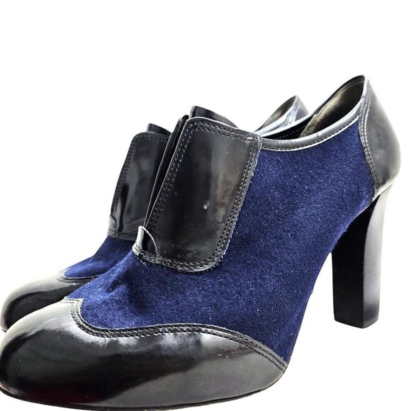 Tory Burch Ankle Wingtip Bootie Heels Navy Blue and Black - Picture 15 of 15